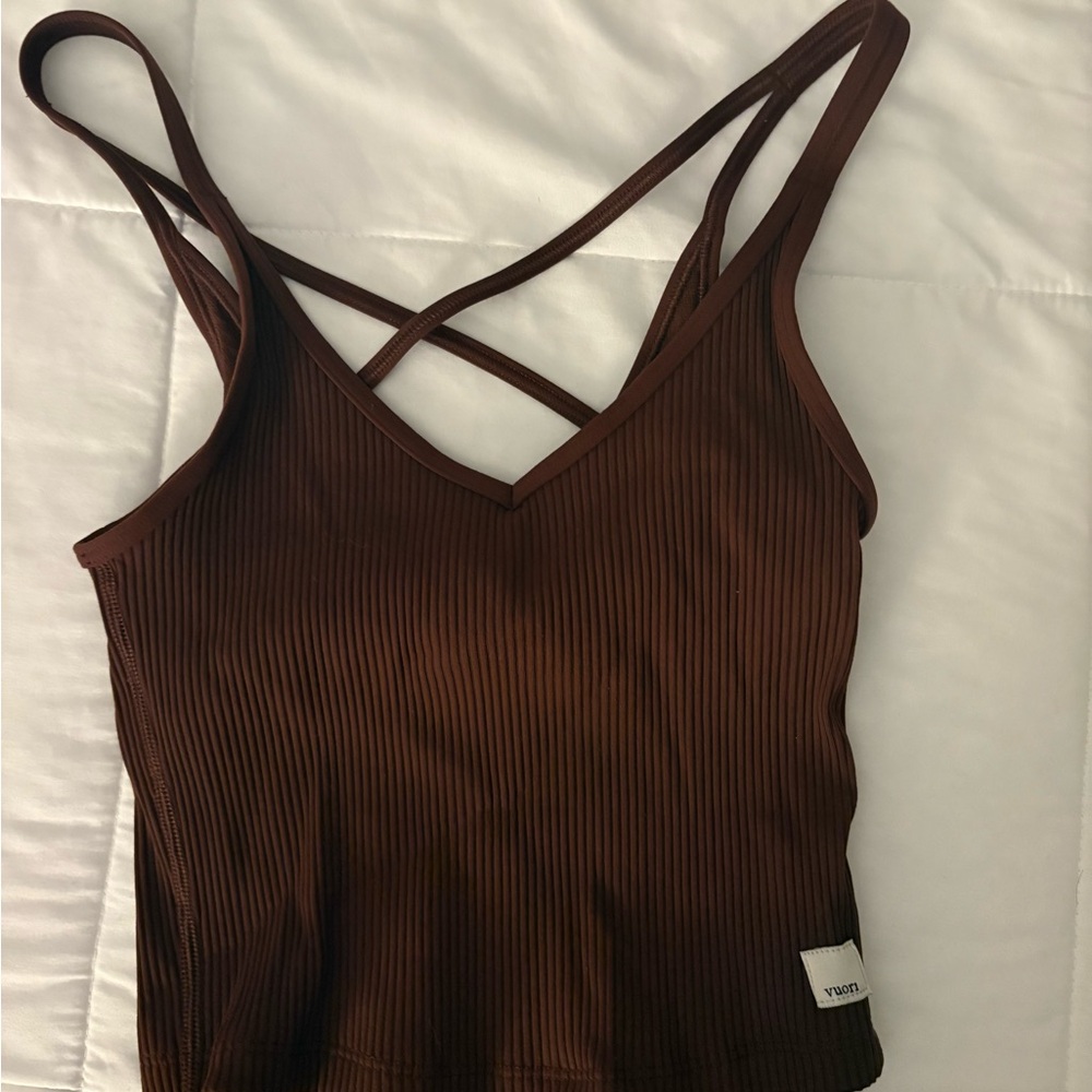 Vuori Brown Ribbed Cross-Back Tank Top